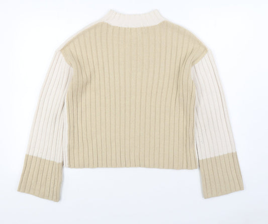 Primark Womens Beige Round Neck Acrylic Pullover Jumper Size 2XS