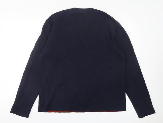 Topman Mens Blue Crew Neck Cotton Pullover Jumper Size L