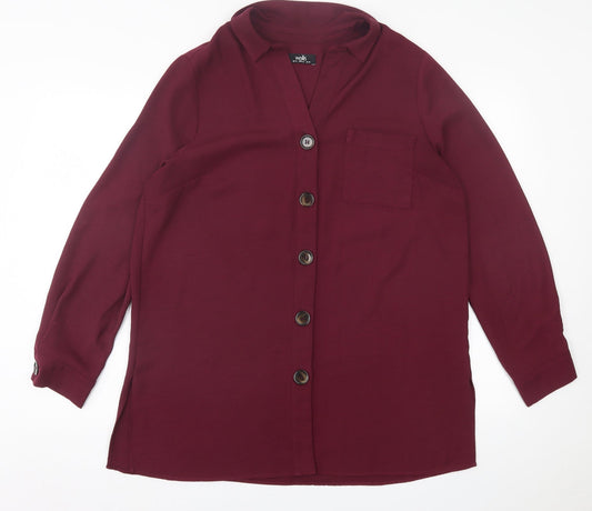 Wallis Womens Purple Polyester A-Line Size 14 Collared Button