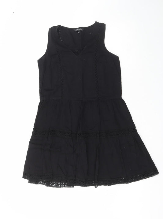 NEXT Womens Black 100% Cotton Fit & Flare Size 8 V-Neck