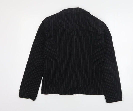 H&M Womens Black Striped Cotton Jacket Suit Jacket Size 10