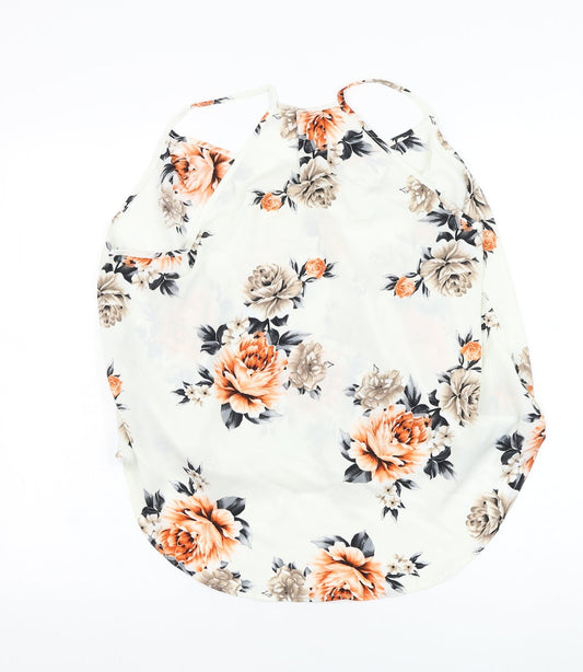 SheIn Womens White Floral Polyester Basic Blouse Size XL Square Neck