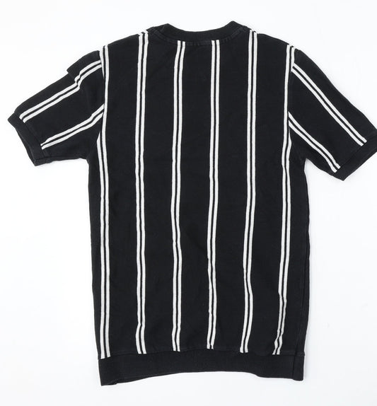 Topman Mens Black Round Neck Striped Cotton Pullover Jumper Size S