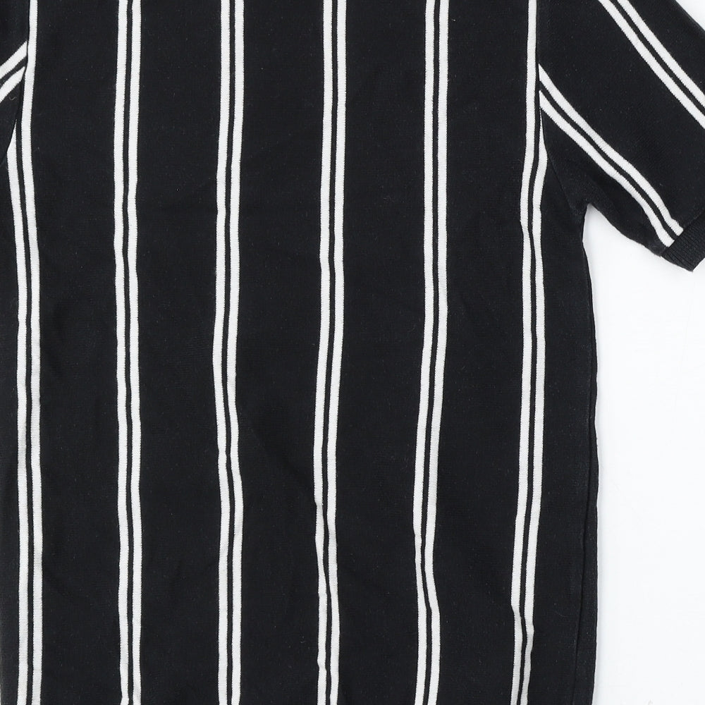 Topman Mens Black Round Neck Striped Cotton Pullover Jumper Size S