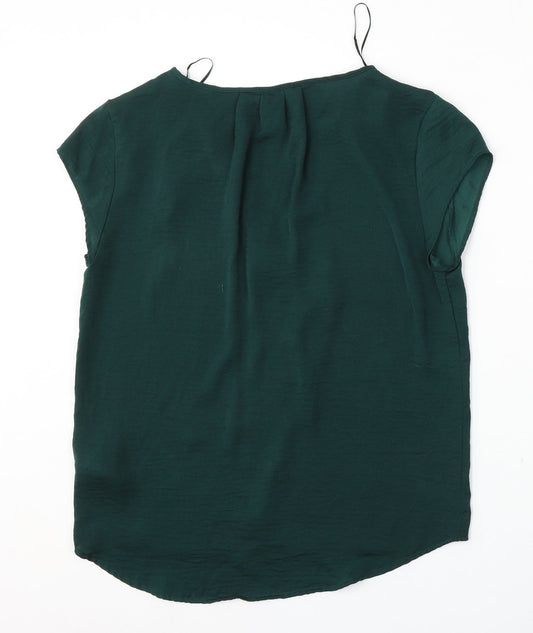 H&M Womens Green Polyester Basic Blouse Size 6 V-Neck