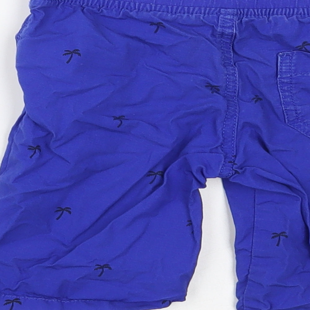 Marks and Spencer Boys Blue Cotton Cropped Trousers Size 2-3 Years Regular Drawstring - Palm Tree Print