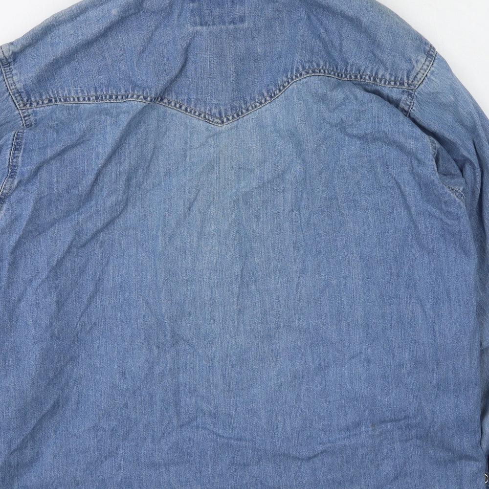Authentic Womens Blue Cotton Basic Button-Up Size S Collared