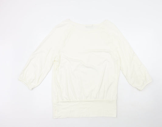 F&F Womens White Scoop Neck Polyester Pullover Jumper Size 14