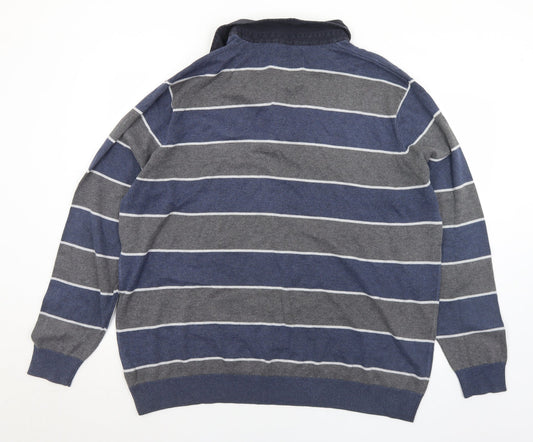 BHS Mens Blue Collared Striped Cotton Pullover Jumper Size 2XL