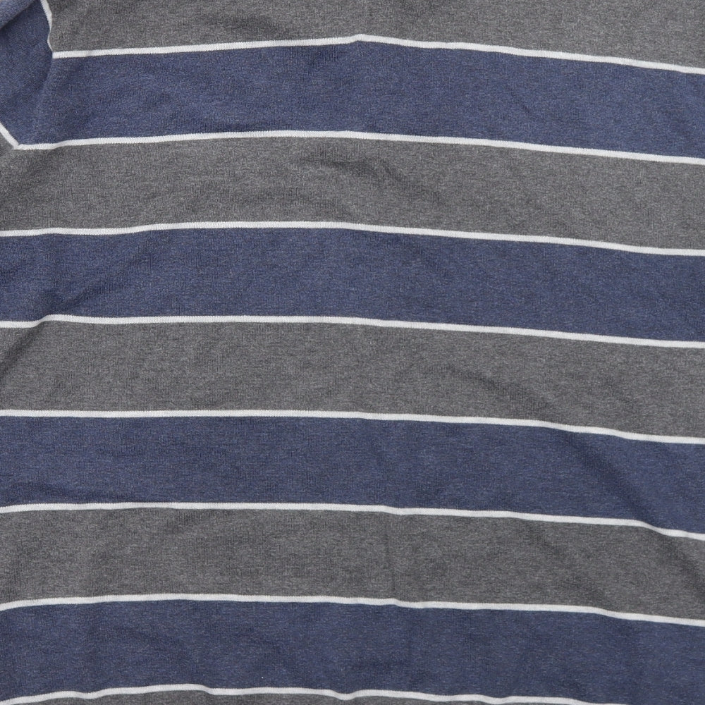 BHS Mens Blue Collared Striped Cotton Pullover Jumper Size 2XL