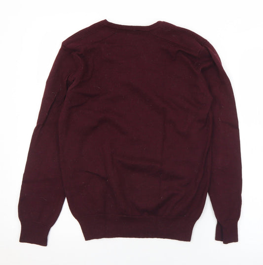 River Island Mens Purple V-Neck Wool Pullover Jumper Size S