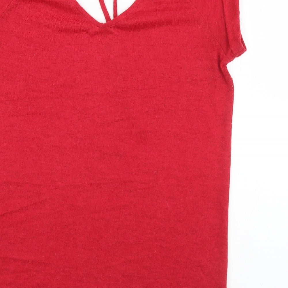 NEXT Womens Red Polyester Jersey T-Shirt Size 12 V-Neck