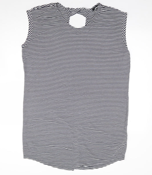 F&F Womens Blue Striped Viscose A-Line Size 16 Scoop Neck Pullover