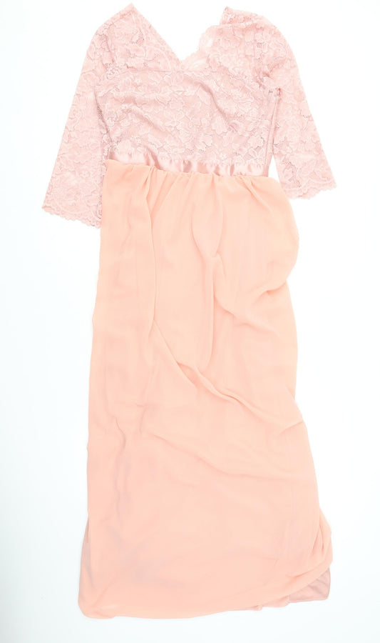 Preworn Womens Pink Polyester Ball Gown Size M V-Neck