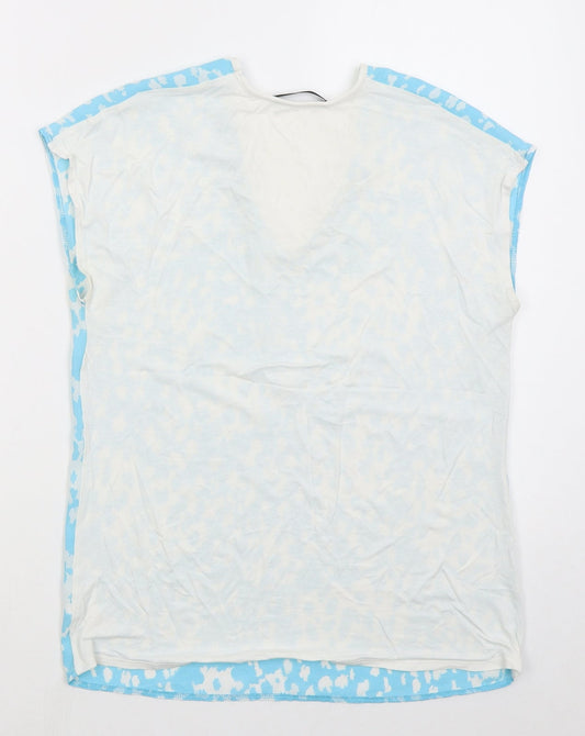 Dunnes Womens Blue Polyester Basic T-Shirt Size XS V-Neck - Abstract