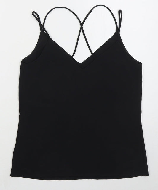 F&F Womens Black Polyester Basic Tank Size 6 V-Neck