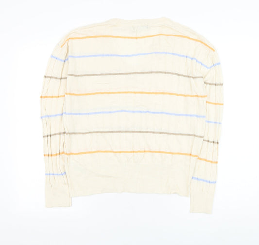 Marks and Spencer Mens Ivory V-Neck Striped Viscose Pullover Jumper Size L