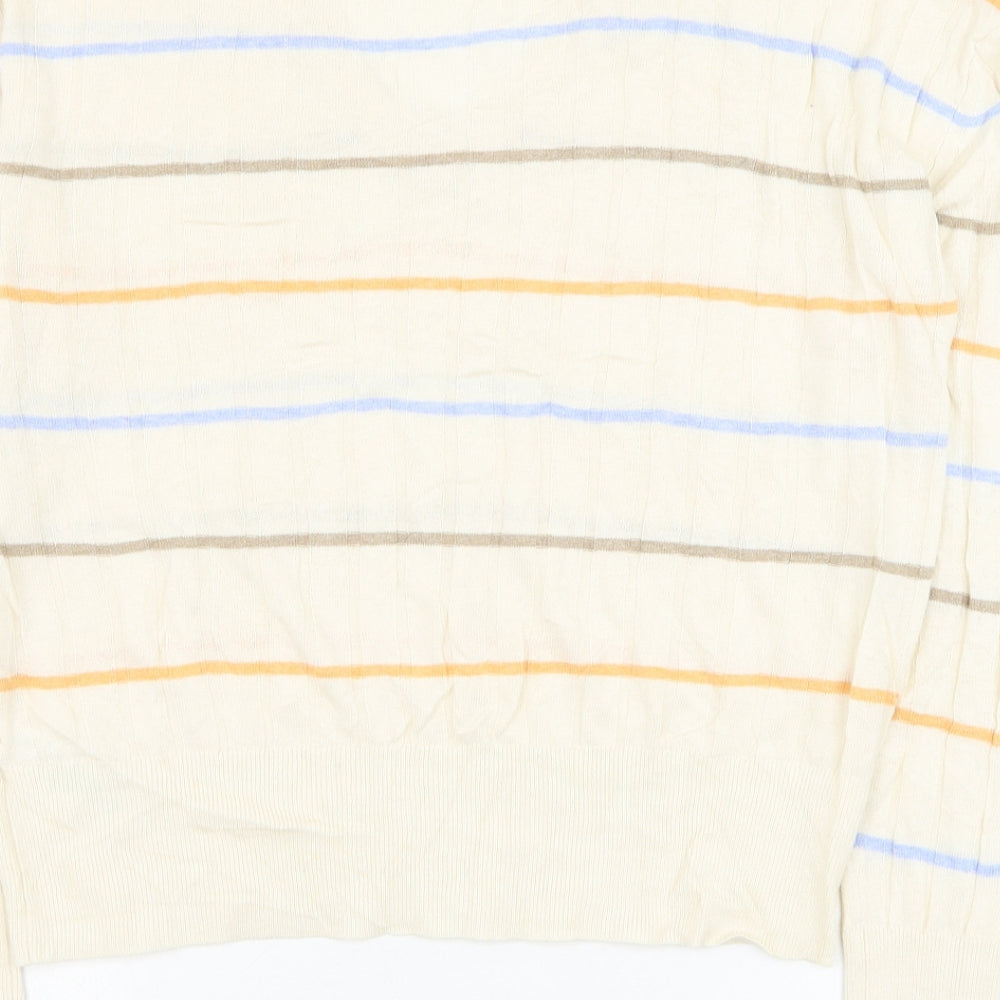 Marks and Spencer Mens Ivory V-Neck Striped Viscose Pullover Jumper Size L