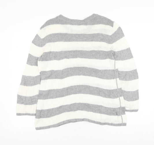 FOREVER 21 Womens Grey Round Neck Striped Cotton Pullover Jumper Size M