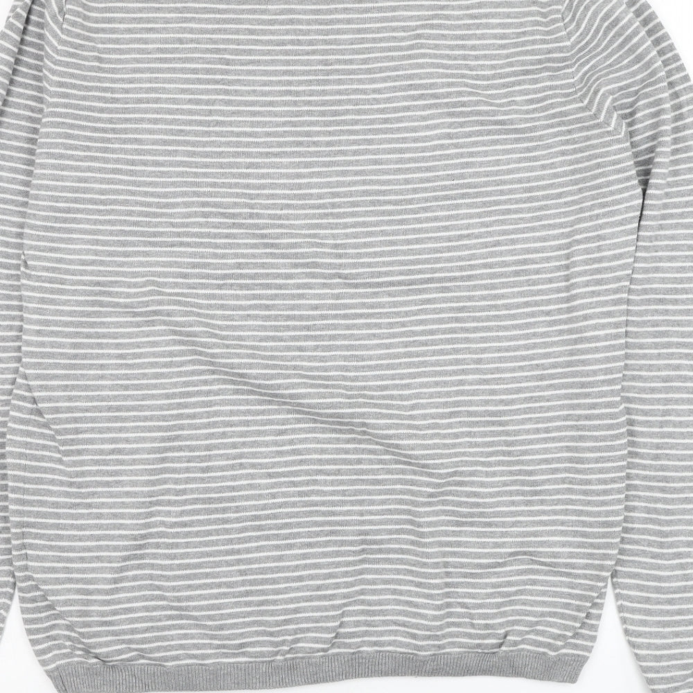 Marks and Spencer Mens Grey Round Neck Striped Cotton Pullover Jumper Size M