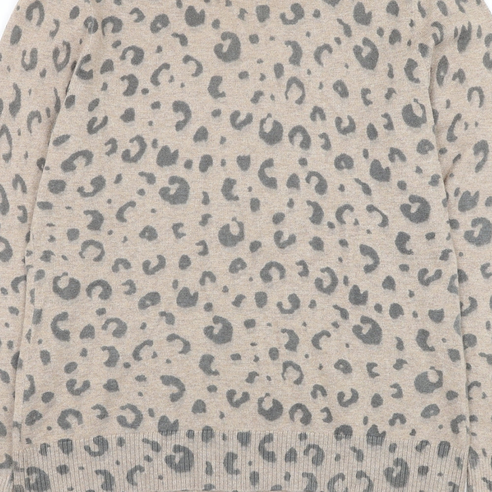 Gap Womens Brown Round Neck Animal Print Polyester Cardigan Jumper Size M