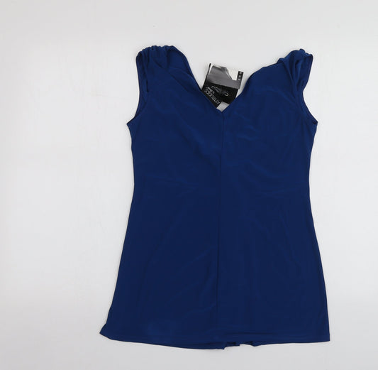 Attitudes Womens Blue Polyester Basic T-Shirt Size M V-Neck