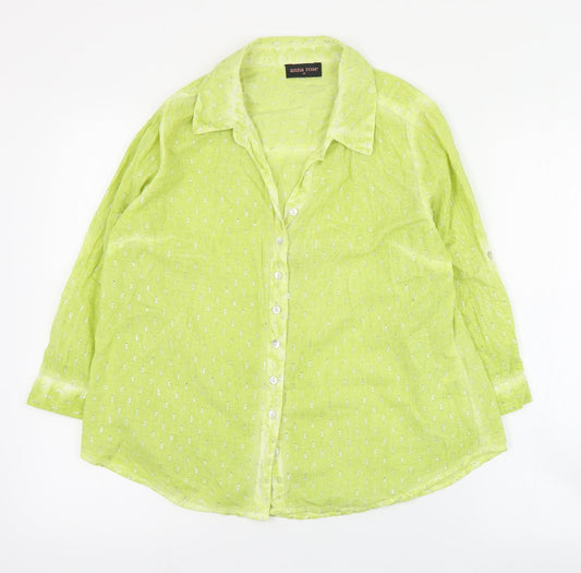 Anna Rose Womens Green Cotton Basic Button-Up Size 14 Collared