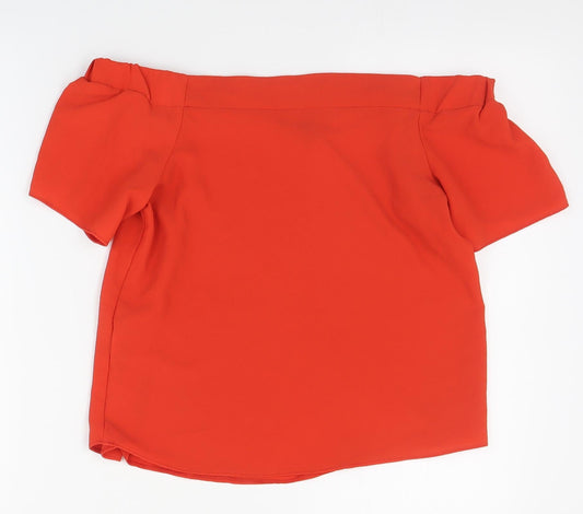 Primark Womens Red Polyester Basic Blouse Size 8 Off the Shoulder