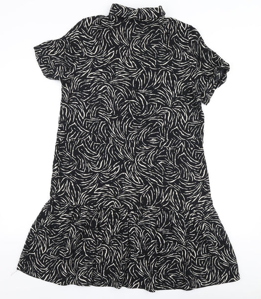 New Look Womens Black Striped Polyester Trapeze & Swing Size 12 Collared Button