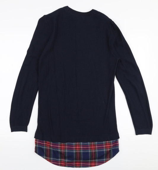 River Island Mens Blue Round Neck Cotton Pullover Jumper Size S