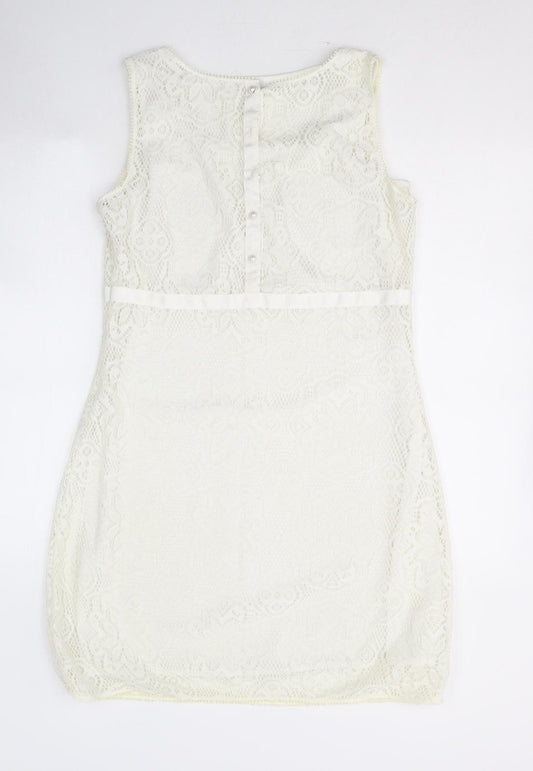 Kaffe Womens Ivory Polyester A-Line Size M Round Neck Zip