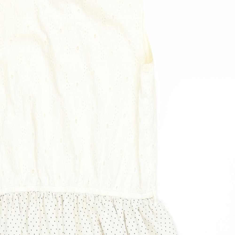 Marks and Spencer Womens White Polka Dot Cotton Fit & Flare Size M Collared Button