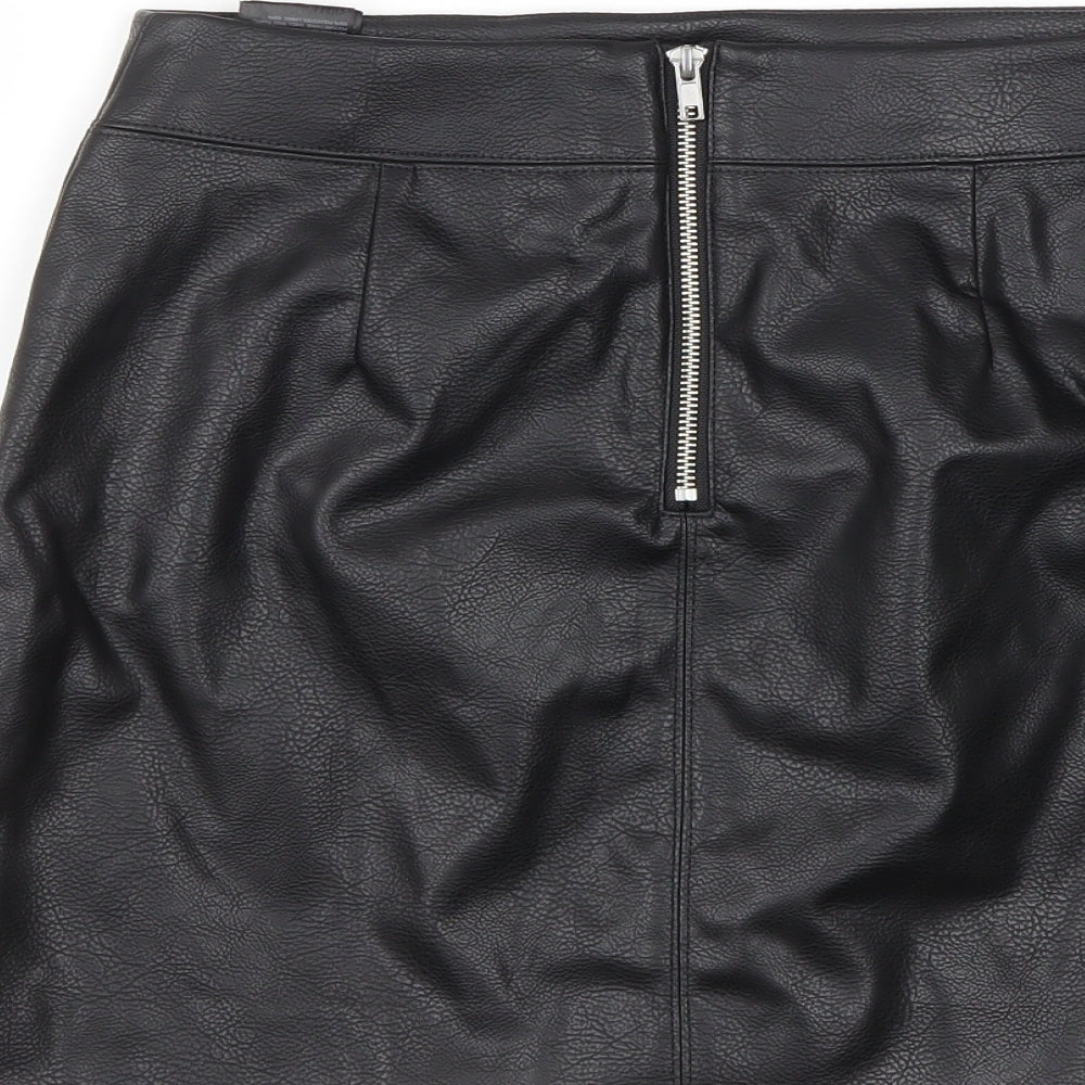 H&M Womens Black Polyester A-Line Skirt Size 10 Tie