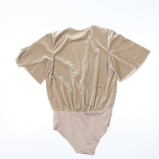 Zara Womens Gold Polyester Bodysuit One-Piece Size S Snap