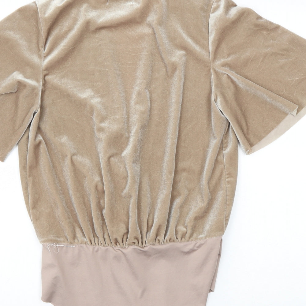 Zara Womens Gold Polyester Bodysuit One-Piece Size S Snap