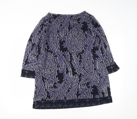 F&F Womens Blue Round Neck Geometric Polyester Pullover Jumper Size 18