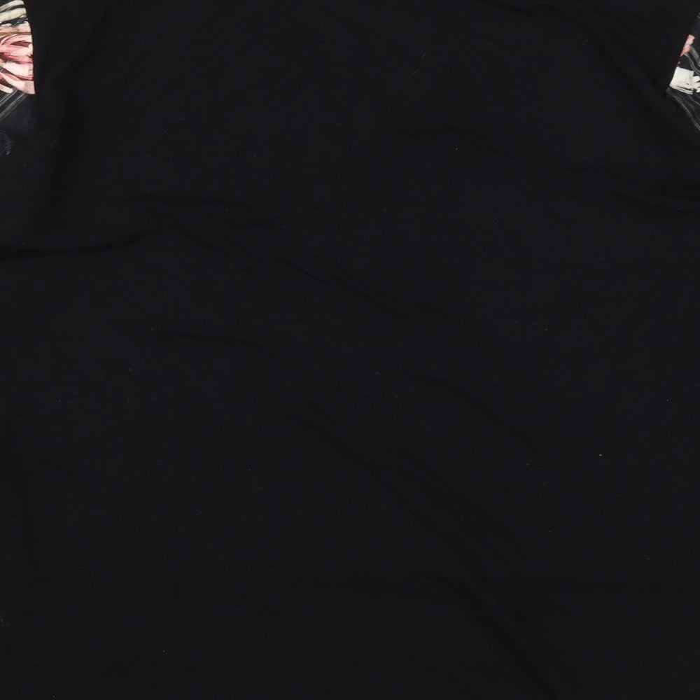GAIA Womens Black Floral Viscose Basic T-Shirt Size 2XL Round Neck