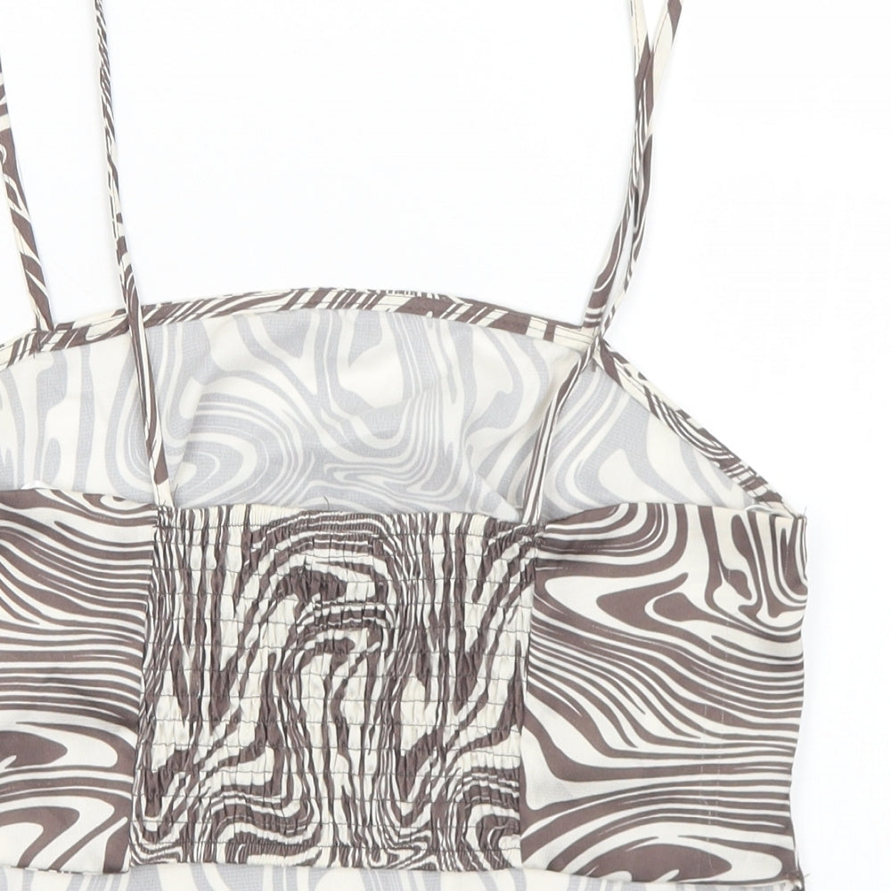 Primark Womens Brown Geometric Polyester Cropped Tank Size 12 Square Neck