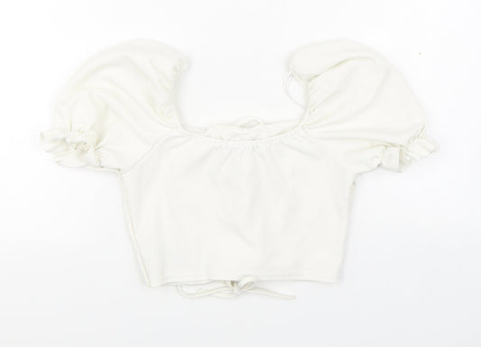 Quiz Womens White Polyester Basic Blouse Off the Shoulder - Lace up detail