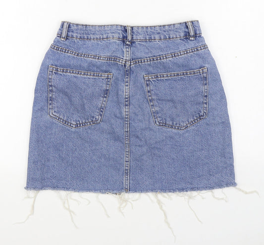 Denim & Co. Womens Blue Cotton A-Line Skirt Size 10 Zip