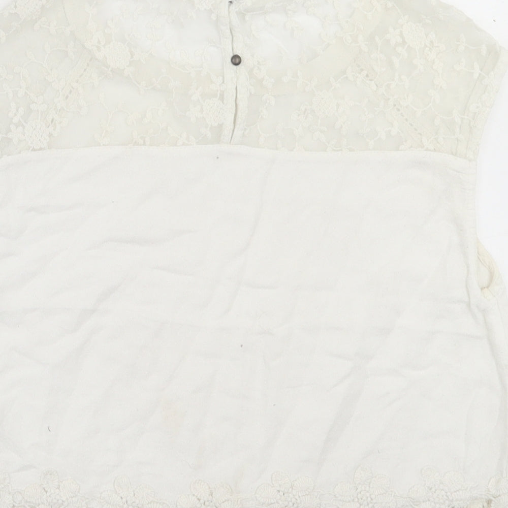 Bershka Womens White Cotton Cropped Size S Crew Neck