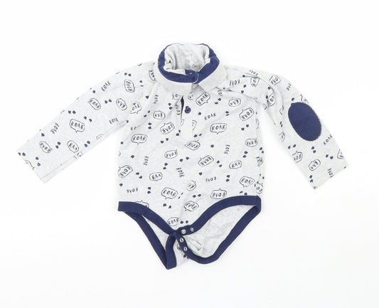 Preworn Boys Grey Polyester Babygrow One-Piece Size 3-6 Months - Roar