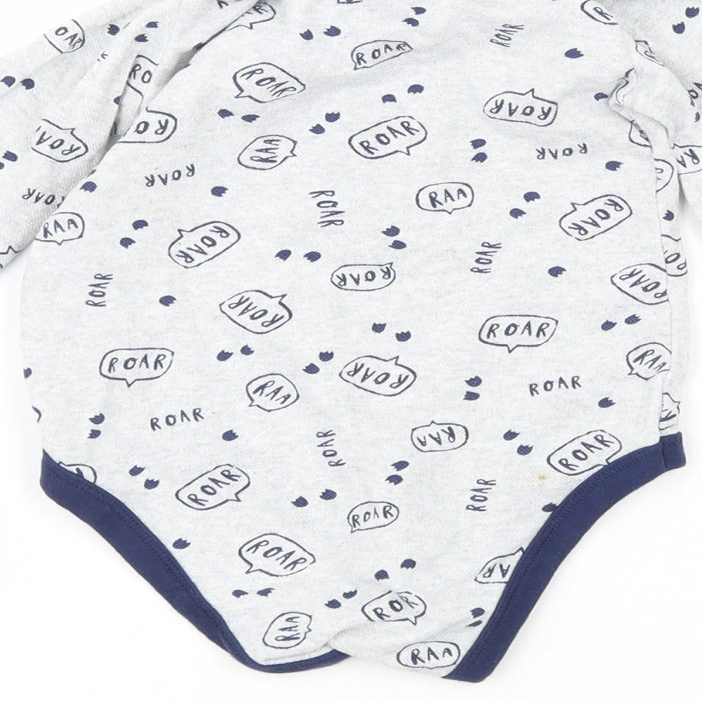 Preworn Boys Grey Polyester Babygrow One-Piece Size 3-6 Months - Roar