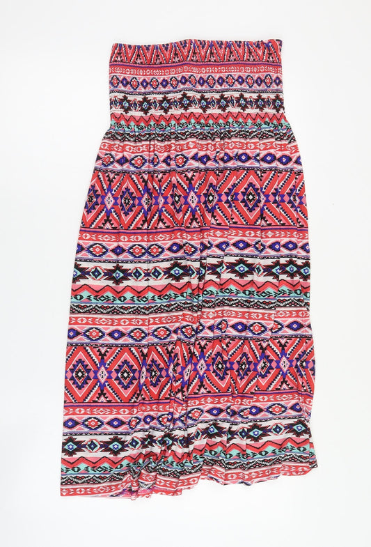 Preworn Womens Multicoloured Geometric Viscose Mini Size L Off the Shoulder Pullover