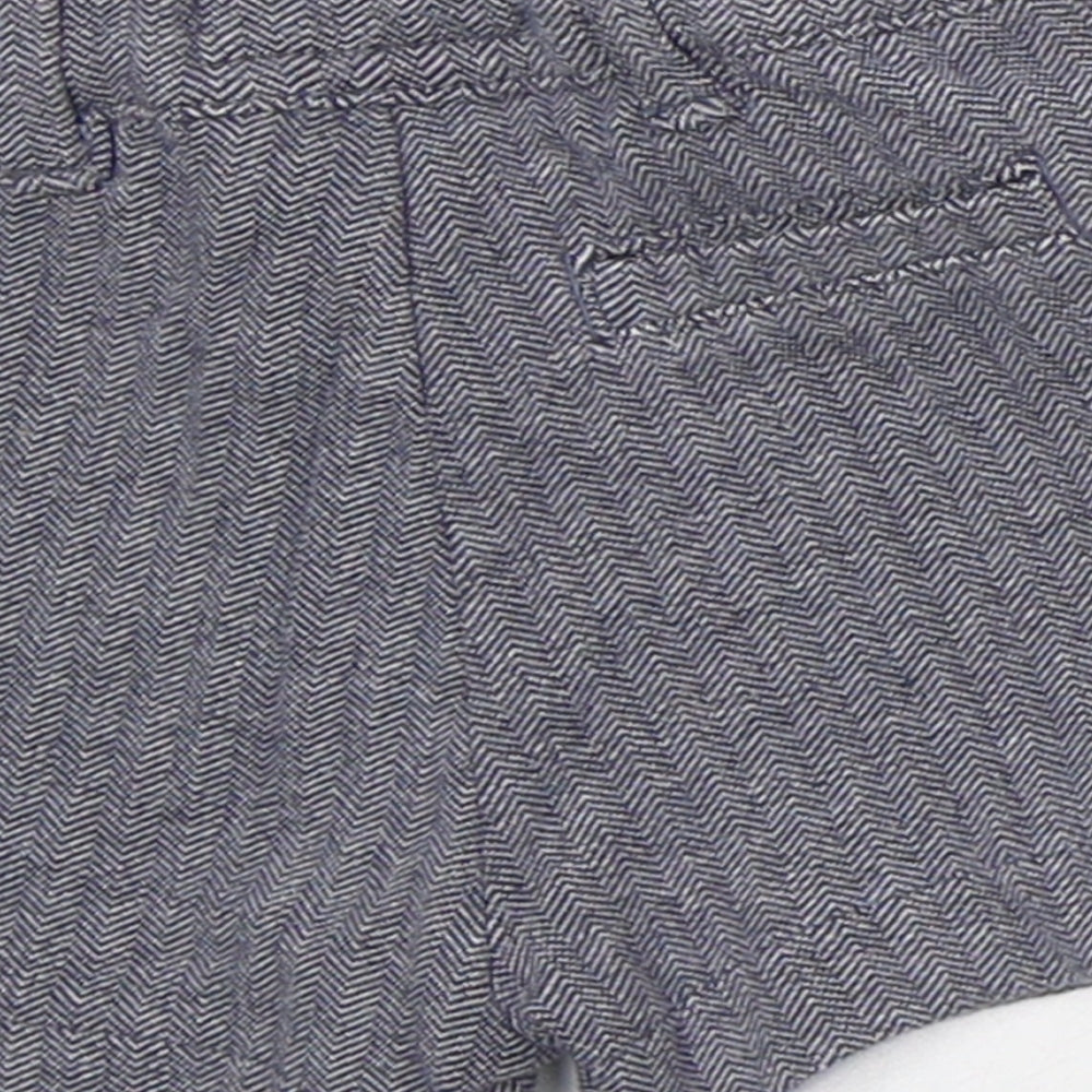 NEXT Boys Blue Herringbone Cotton Cropped Trousers Size 6-9 Months Button