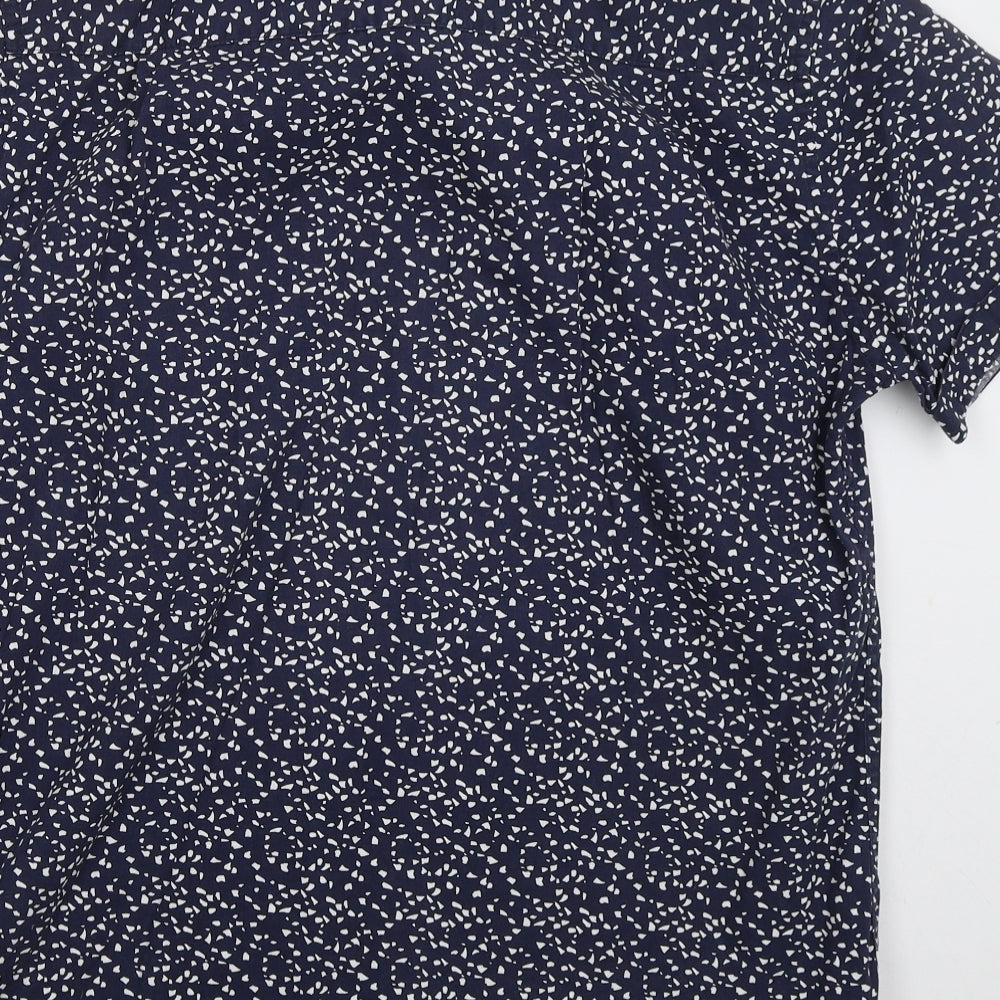 Mens UK Size L D555 Blue Button-Up Short Sleeve Casual Shirt