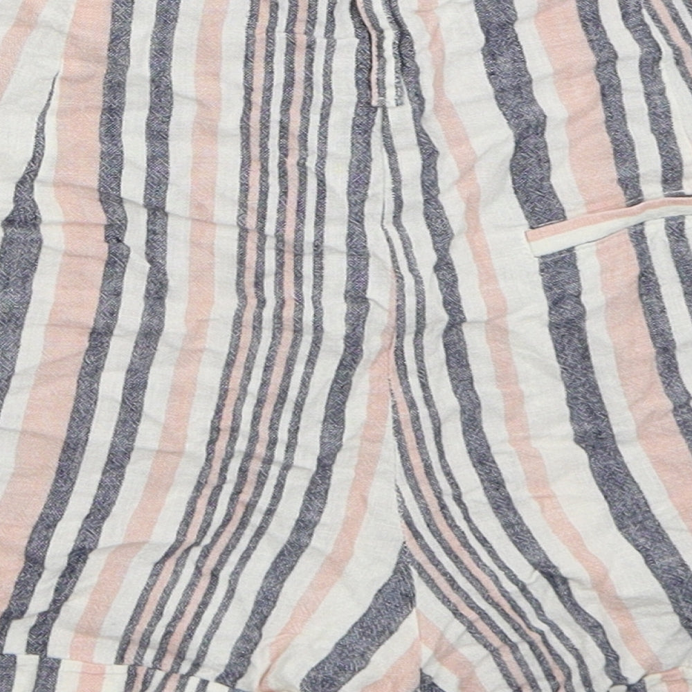 Matalan Womens Pink Striped Linen Bermuda Shorts Size 10  Regular Zip