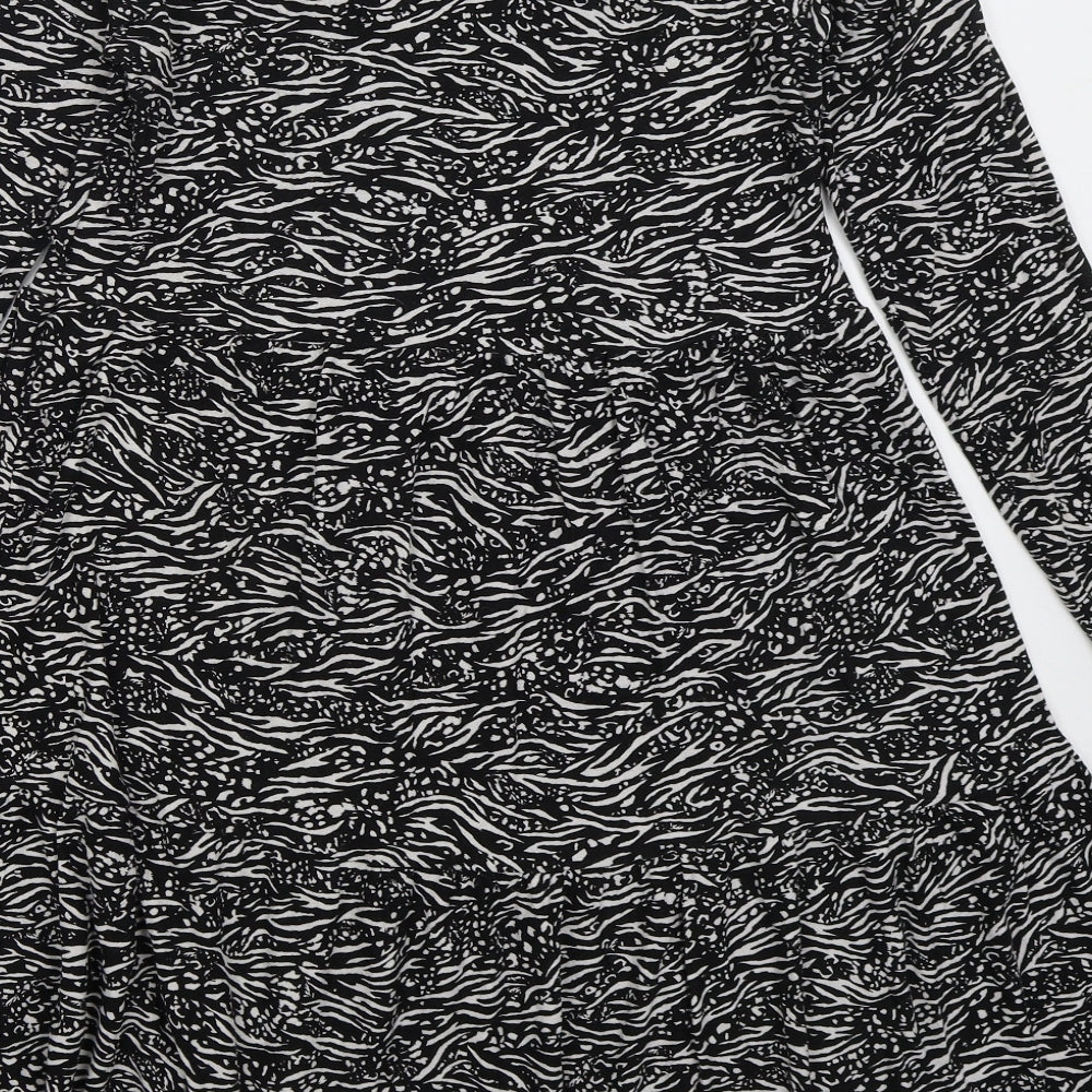 F&F Womens Black Animal Print Viscose A-Line Size 10 Crew Neck Pullover