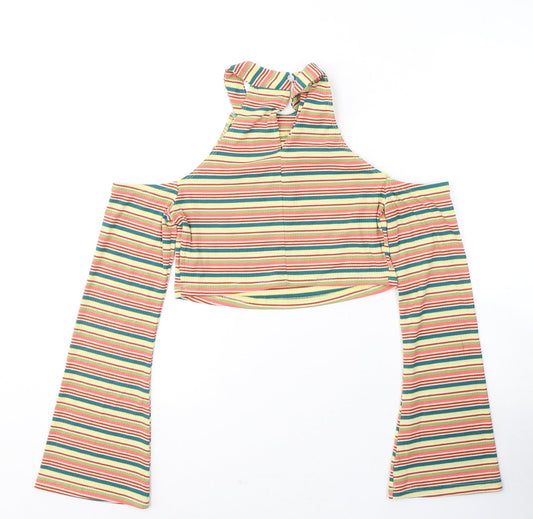 SheIn Womens Multicoloured Striped Polyester Cropped Blouse Size M Halter - cold shoulder