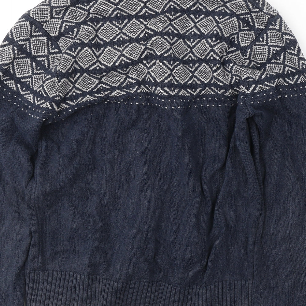 Cedar Wood State Mens Blue Roll Neck Fair Isle Cotton Pullover Jumper Size M